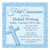 Première invitation de communion de bleu éclatant 