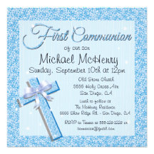 Première invitation de communion de bleu éclatant 