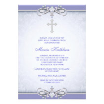 Première invitation de communion de croix pourpre  invitations