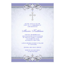 Première invitation de communion de croix pourpre 