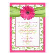 Première invitation de communion de damassé verte 