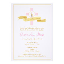 Première invitation de communion de fille - rose