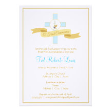 Première invitation de communion de garçon - bleu