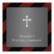 Première invitation de communion de garçon rouge n