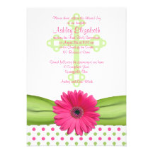 Première invitation de communion de pois vert rose