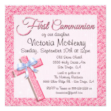 Première invitation de communion de rose éclatant 
