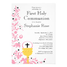 Première invitation florale rose moderne de sainte
