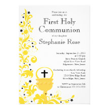 Première sainte communion florale jaune moderne faire-parts