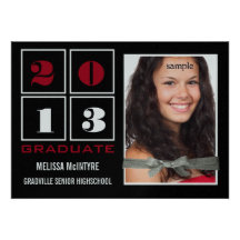 Pretty Black Red Silver Metallic Glitter Ribbons Personalized Announcements