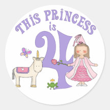 Princesse 4ème anniversaire de licorne autocollants ronds