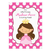 Princesse Birthday Invitation Brunette de point de