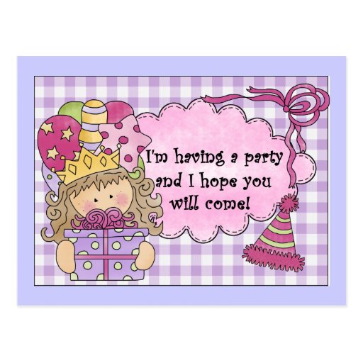 Princesse Birthday Invitations de partie Carte Postale