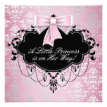 Princesse noire rose argentée élégante baby shower invitations personnalisées