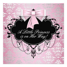 Princesse noire rose argentée élégante baby shower invitations personnalisées
