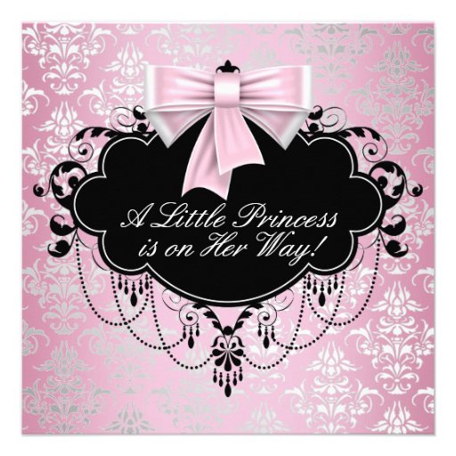 Princesse noire rose argentée élégante baby shower invitations personnalisées