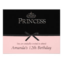 Princesse Party Invitation dans le noir et le rose