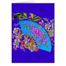 Produits bleus de modèle de fan chinoise cartes de vœux