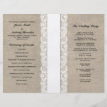 Programme blanc rustique de mariage de ruban de de prospectus personnalisés