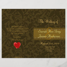 Programme de mariage de brocard de damassé d'or prospectus en couleur