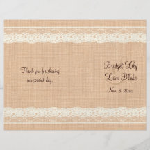 Programme en ivoire de mariage de toile de jute de prospectus