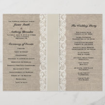 Programme en ivoire rustique de mariage de ruban d prospectus