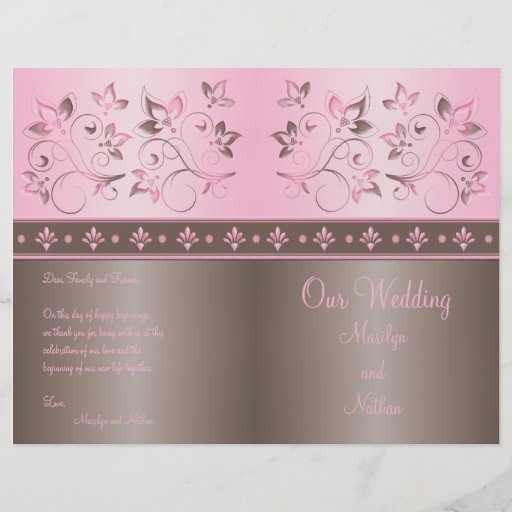 Programme floral de mariage de moka et de rose tract customisé