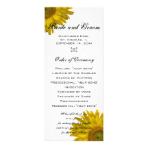 Programme jaune de mariage de tournesol bristols personnalisés