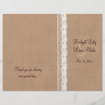 Programme moyen de toile de jute et de mariage de  prospectus en couleur