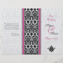 Programme rose et noir de mariage damassé tract personnalisé