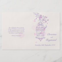 Programme rose pourpre de mariage d'inséparables prospectus en couleur