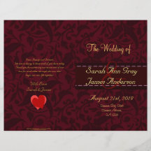 Programme rouge de mariage de brocard de damassé prospectus customisé