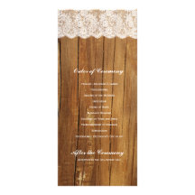 Programme vintage en bois de mariage de dentelle d double carte personnalisée