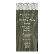 Programme vintage en bois gris de mariage de dente motif pour double carte