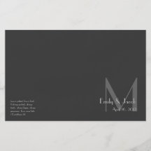 Programmes gris modernes de mariage de monogramme prospectus personnalisés