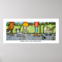 Promenade d'été avec l'affiche de chiens et de cha