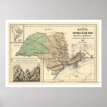 Province de la carte 1886 de Sao Paulo Brésil Affiches