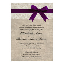 Prune rustique d'invitation de mariage de dentelle