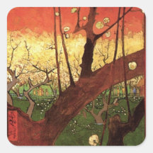 Prunier fleurissant japonais de Van Gogh, art vint Autocollant Carré