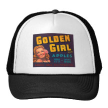 Publicité d'or de cru de pommes de marque de fille casquettes