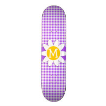 Purple Checkered Gingham; Daisy Skateboard Deck