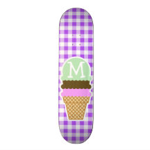 Purple Checkered Gingham; Ice Cream Cone Skateboard