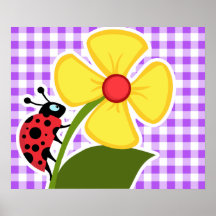 Purple Checkered Gingham; Ladybug Posters