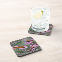 Purple Coneflowers Fractal Dance Beverage Coasters