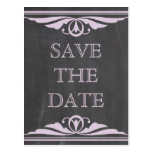 Purple Deco Chalkboard Save the Date Postcard