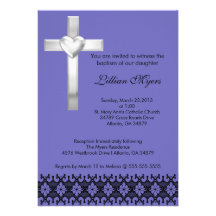 Purple Elegant Lace Baptism/Christening Invite