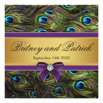 Purple & Gold Peacock Feather Wedding Invitations invitations