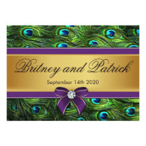 Purple & Gold Peacock Feather Wedding Invitations invitations