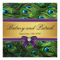 Purple & Gold Peacock Feather Wedding Invitations invitations