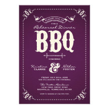 PURPLE RUSTIC VINTAGE CHIC REHEARSAL DINNER BBQ PERSONALIZED ANNOUNCEMENTS