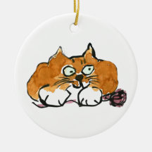Purple Yarn and a Fiesty Orange Cat Christmas Ornaments